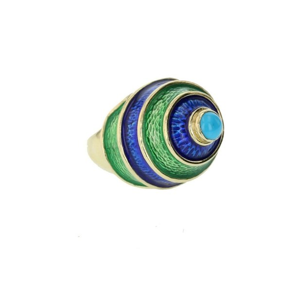 CELLINO 18KT Green and Blue Enamel Vintage Ring - Picture 9 of 11